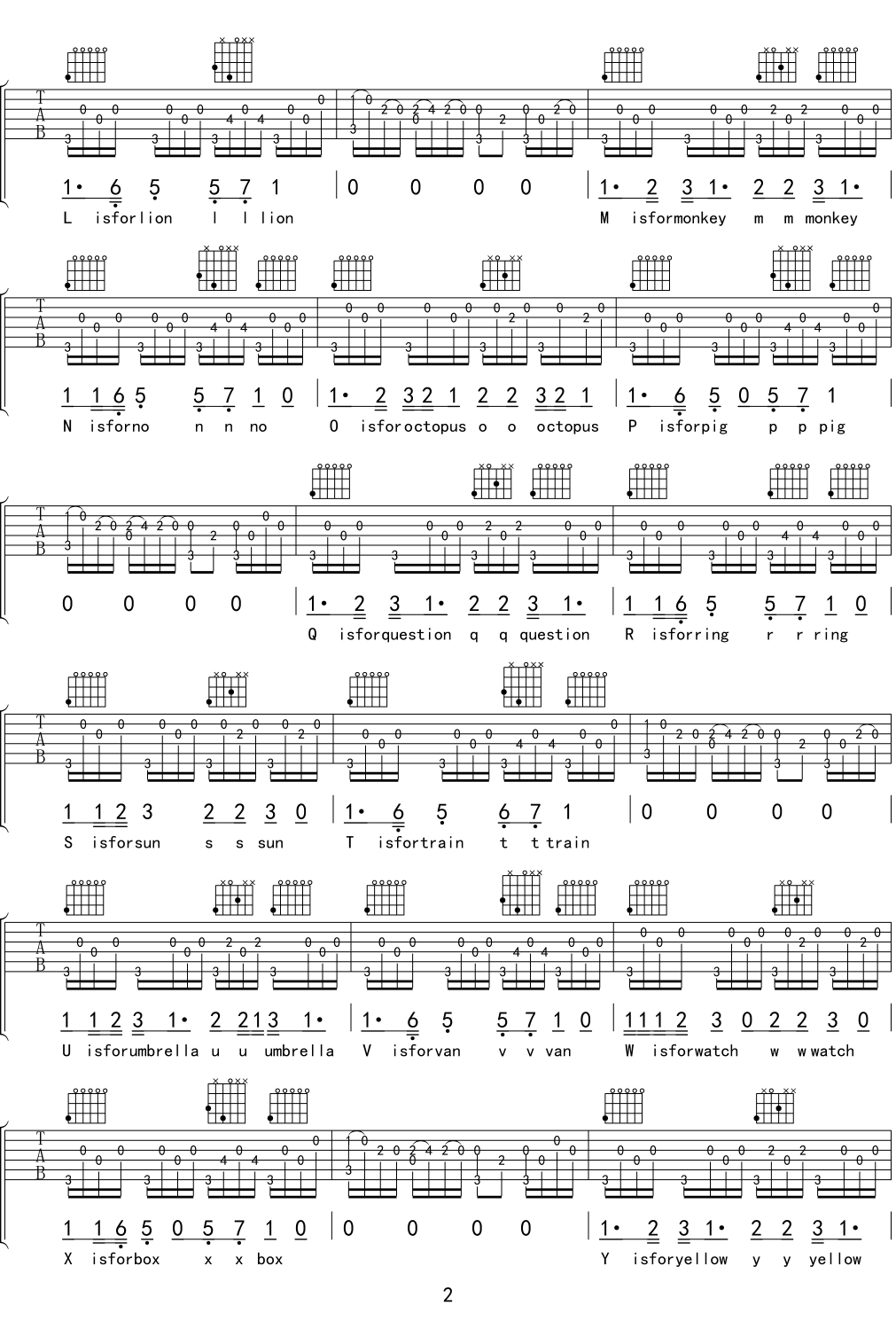 亲宝儿歌-A Is For Apple吉他谱G调吉他弹唱谱